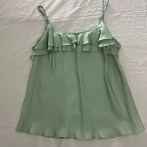 Kenar 100% Silk Ruffle Camisole Seafoam Tank Top Womens Sz 14 Coquette